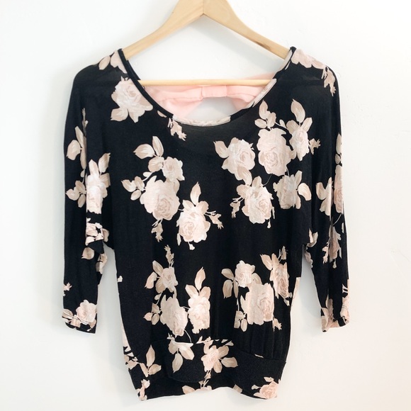 Rue21 Tops - Black and pink floral mid sleeve shirt